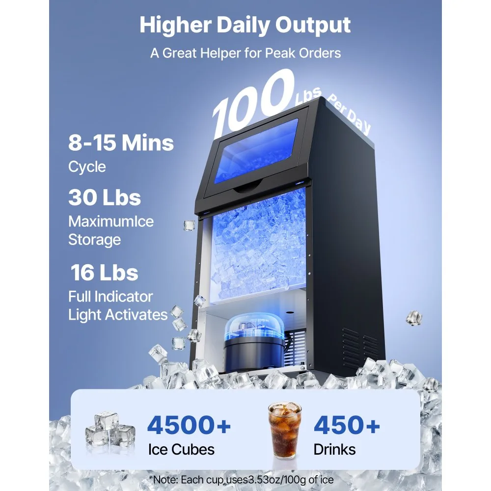 100 lbs/24h commercial ice maker under counter in kitchen