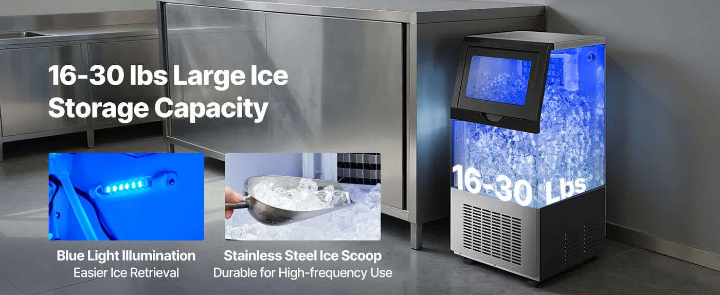 VEVOR Commercial Ice Maker 100 lbs/24h 30 lbs Storage Large Storage Capacity