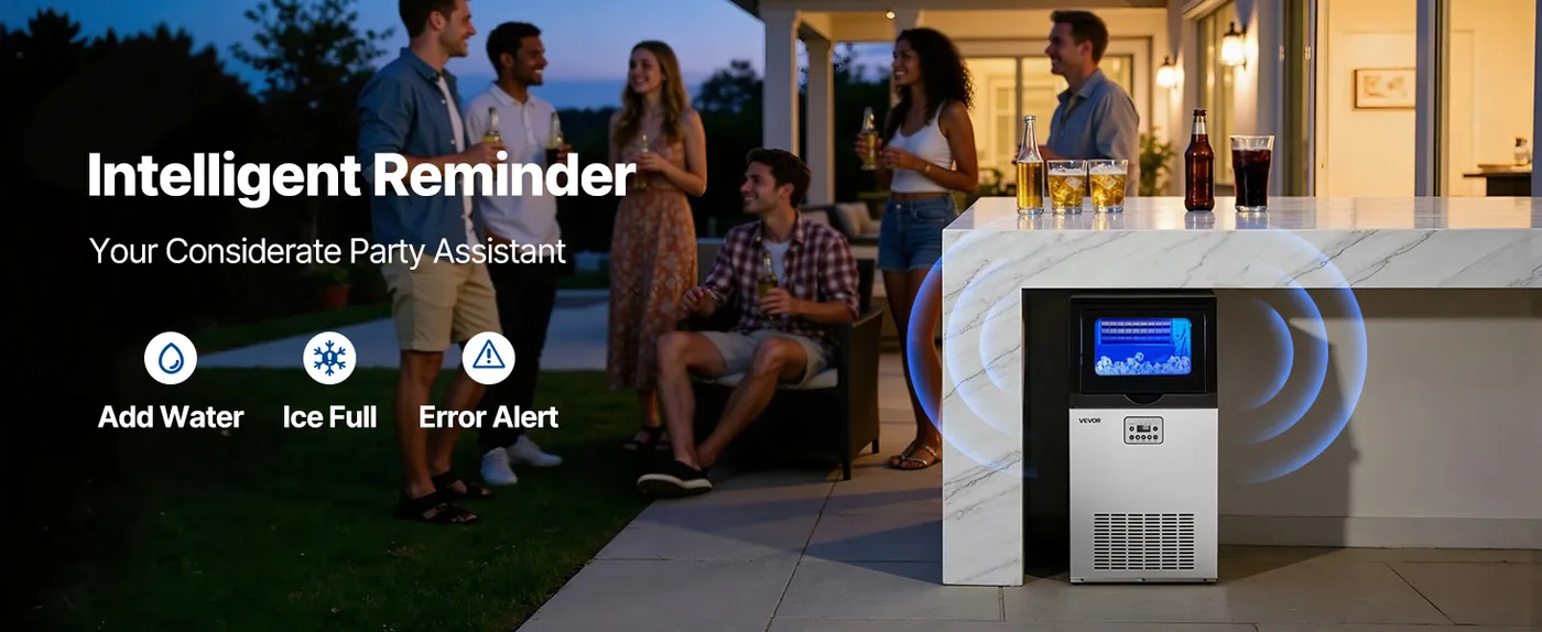 VEVOR Commercial Ice Maker 100 lbs/24h 30 lbs Storage Intelligent Reminder