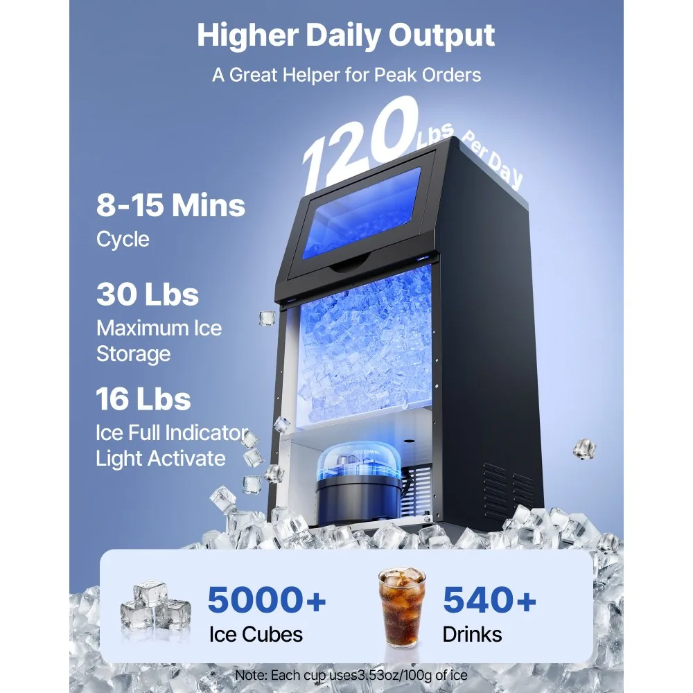 120 lbs/24h commercial ice maker under counter in kitchen