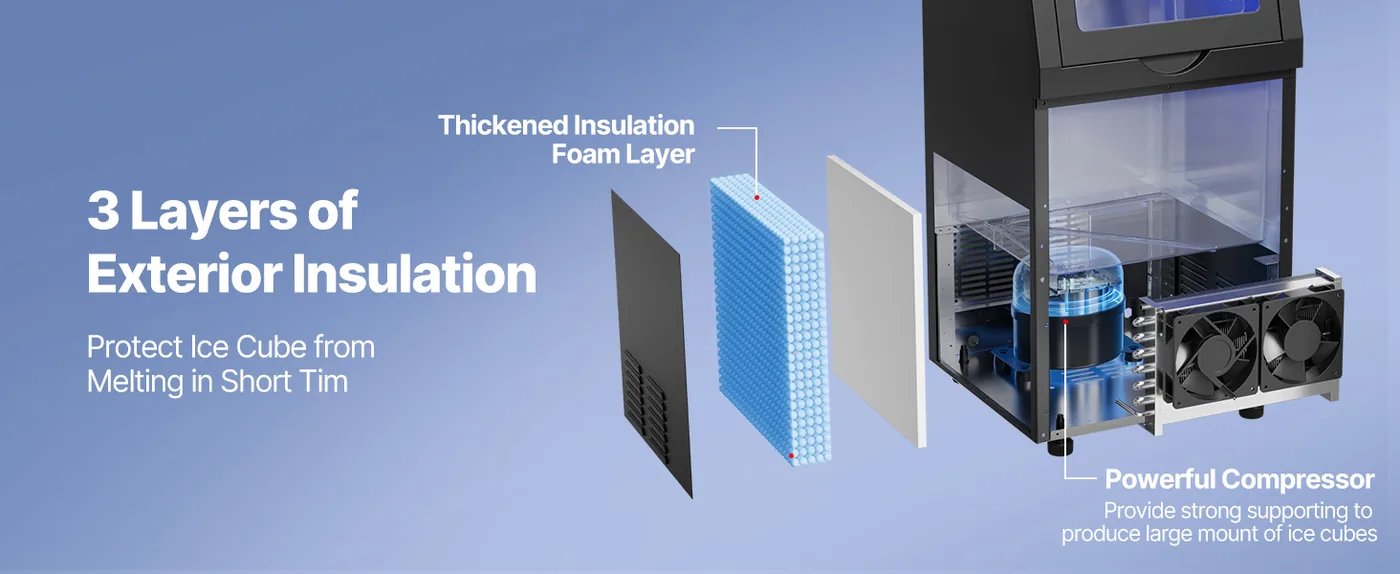 VEVOR Commercial Ice Maker 120 lbs/24h 30 lbs Storage 3-Layer Insulation