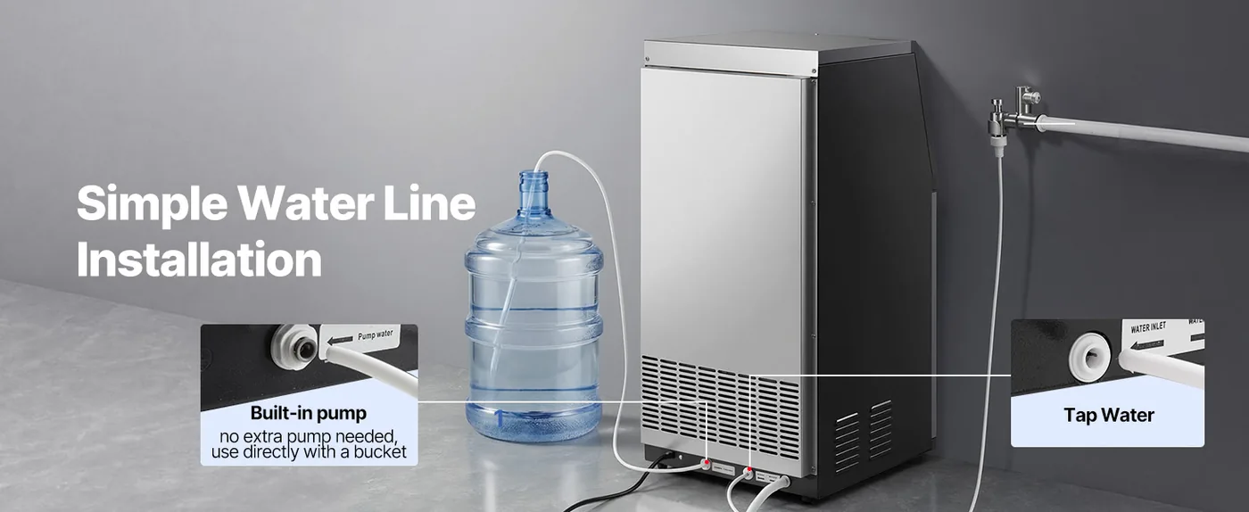 VEVOR Commercial Ice Maker 120 lbs/24h 30 lbs Storage Water Inlet Options
