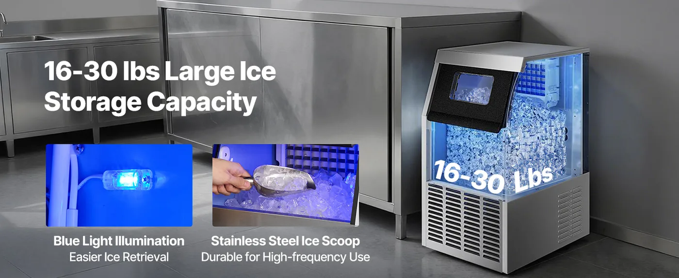 VEVOR Commercial Ice Maker 130 lbs/24h 30 lbs Storage Large Storage Capacity
