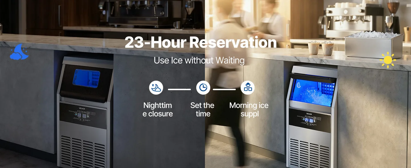 VEVOR Commercial Ice Maker 130 lbs/24h 30 lbs Storage Appointment Function