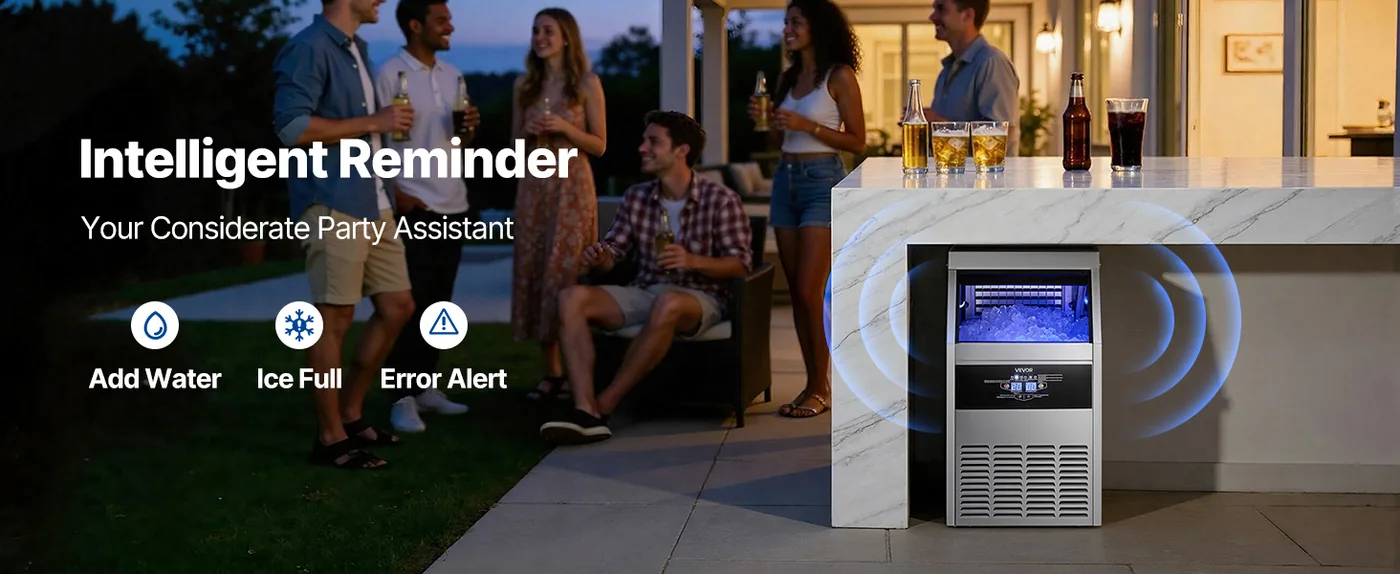 VEVOR Commercial Ice Maker 130 lbs/24h 30 lbs Storage Intelligent Reminder