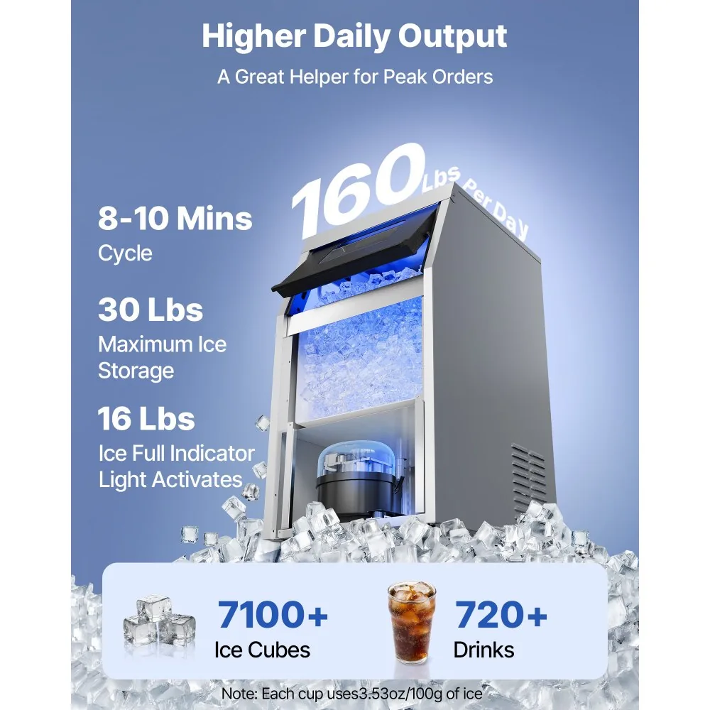 160 lbs/24h commercial ice maker under counter in kitchen