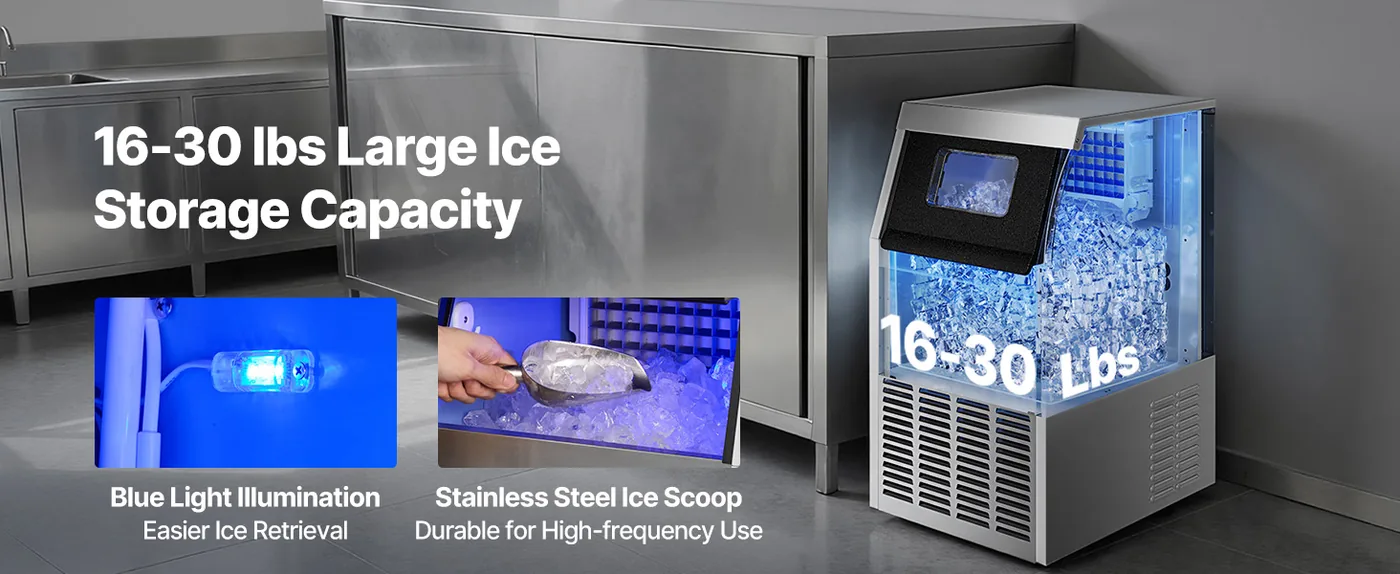 VEVOR Commercial Ice Maker 160 lbs/24h 30 lbs Storage Large Storage Capacity