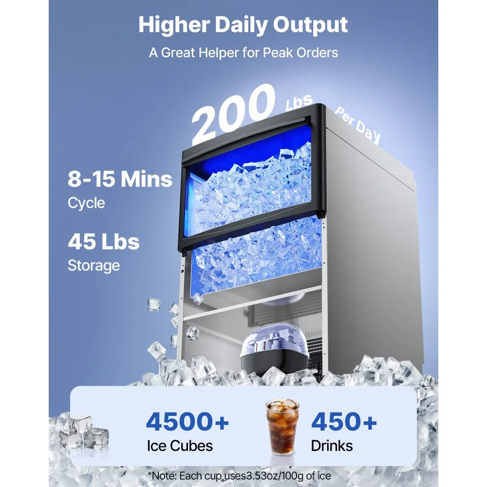 200 lbs/24h commercial ice maker under counter in kitchen
