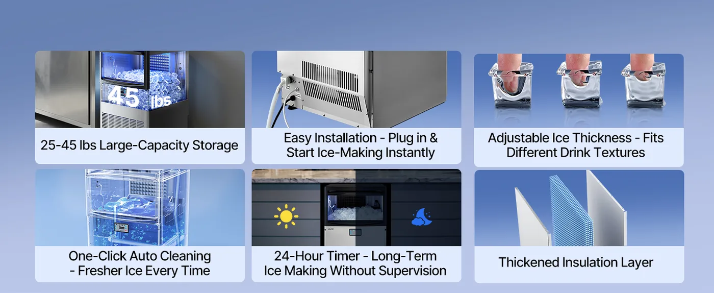 VEVOR Commercial Ice Maker 200 lbs/24h 25-50 lbs Storage Powerful Performance