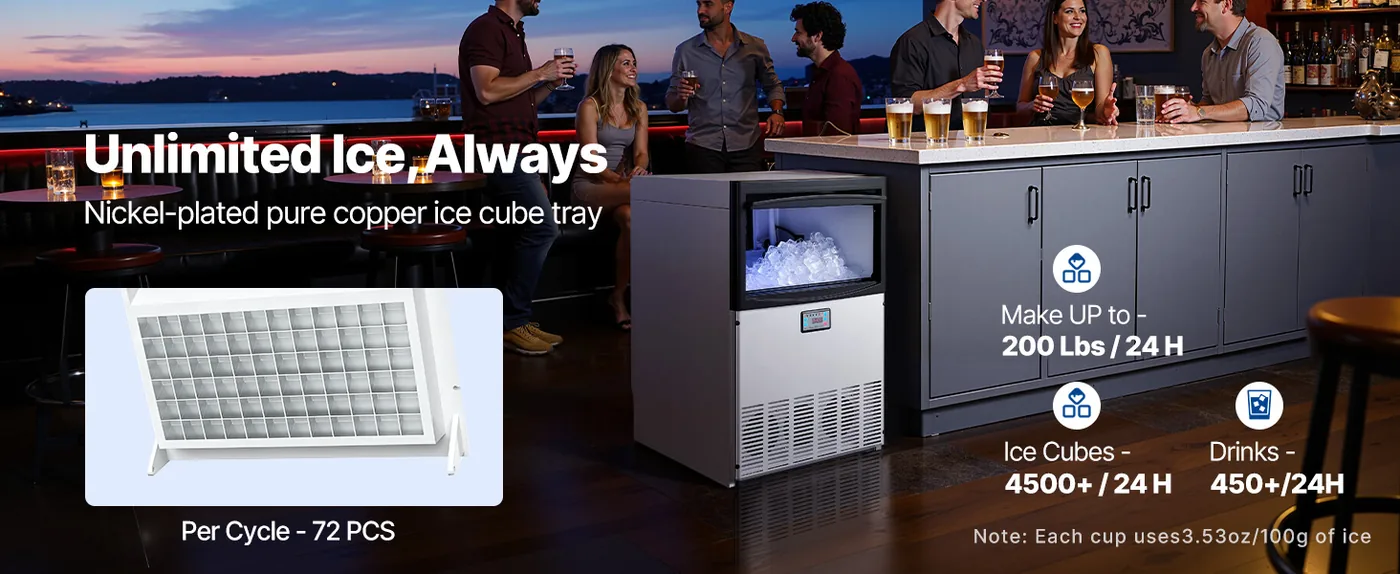 VEVOR Commercial Ice Maker 200 lbs/24h 25-50 lbs Storage High Efficiency