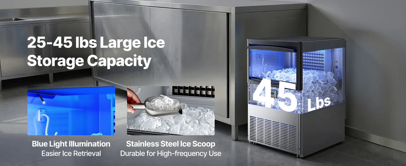 VEVOR Commercial Ice Maker 200 lbs/24h 25-50 lbs Storage Large Storage Capacity