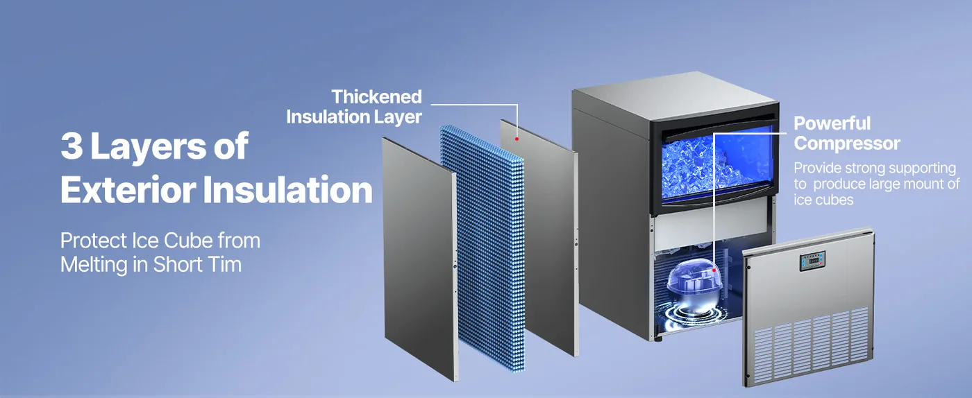 VEVOR Commercial Ice Maker 200 lbs/24h 25-50 lbs Storage 3-Layer Insulation