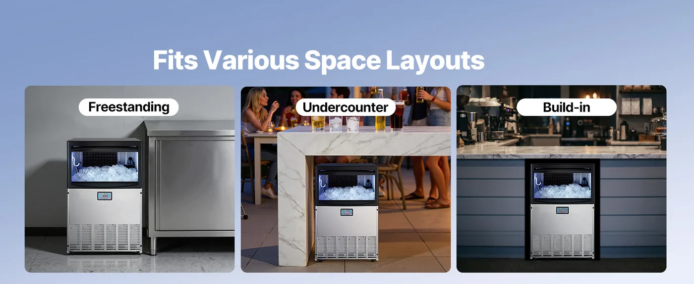 VEVOR Commercial Ice Maker 200 lbs/24h 25-50 lbs Storage Flexible Placement