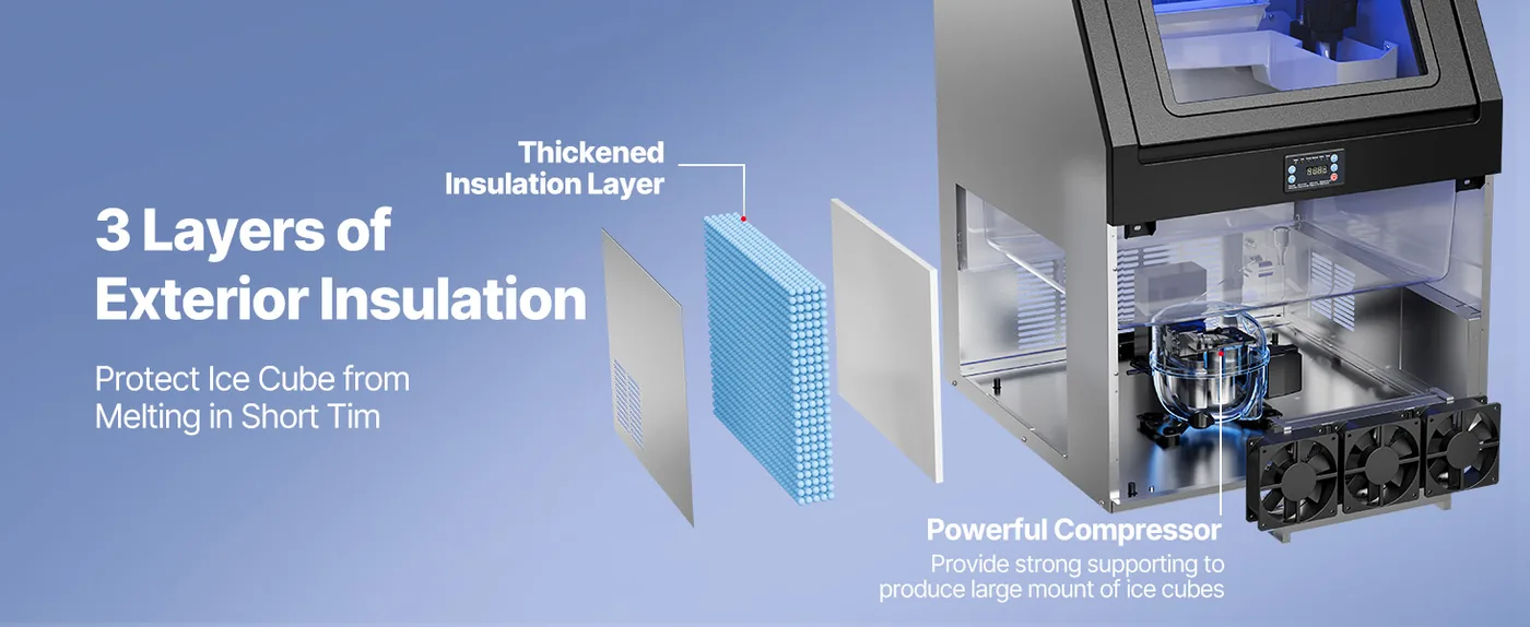 VEVOR Commercial Ice Maker 360 lbs/24h 55-85 lbs Storage 3-Layer Insulation