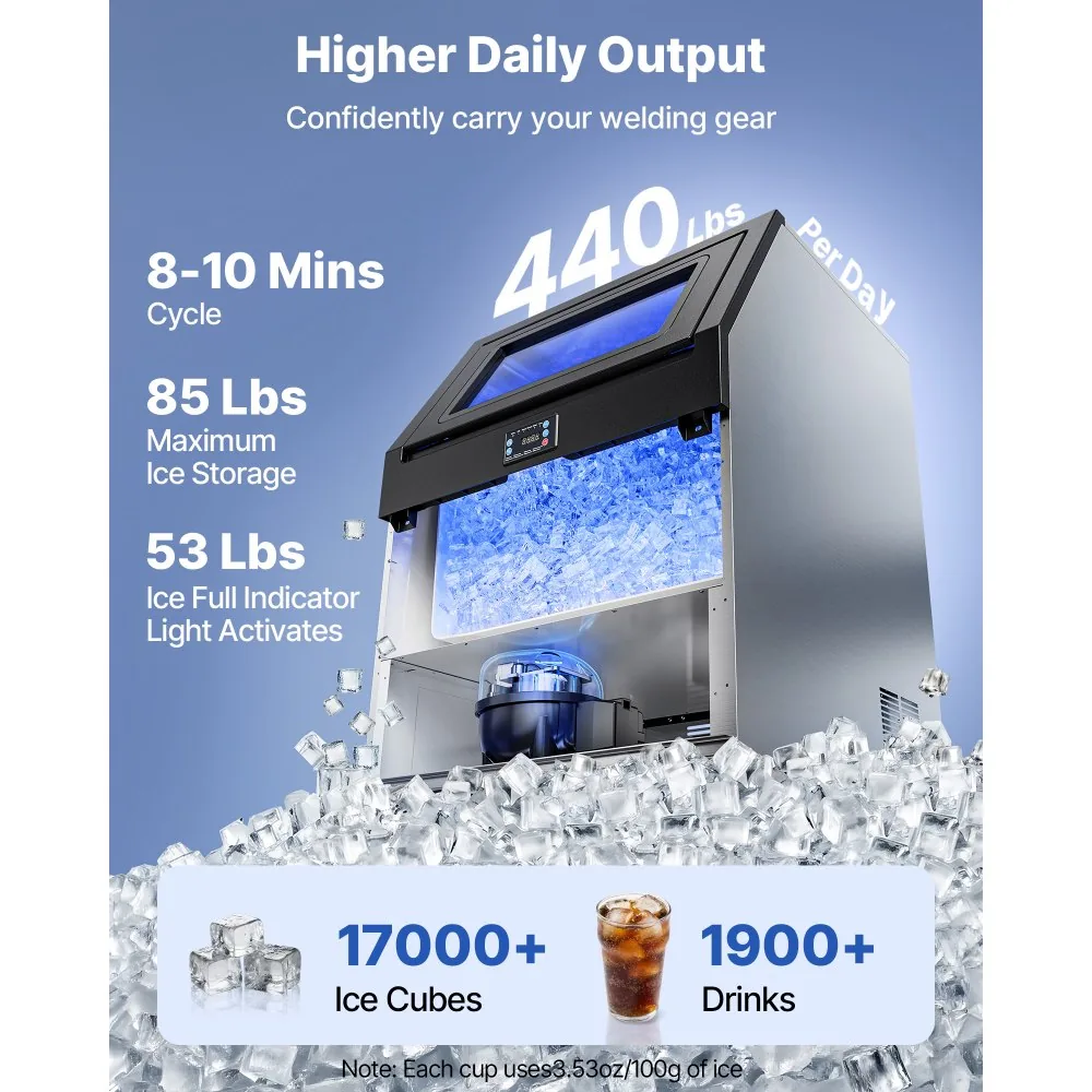 440 lbs/24h commercial ice maker under counter in kitchen