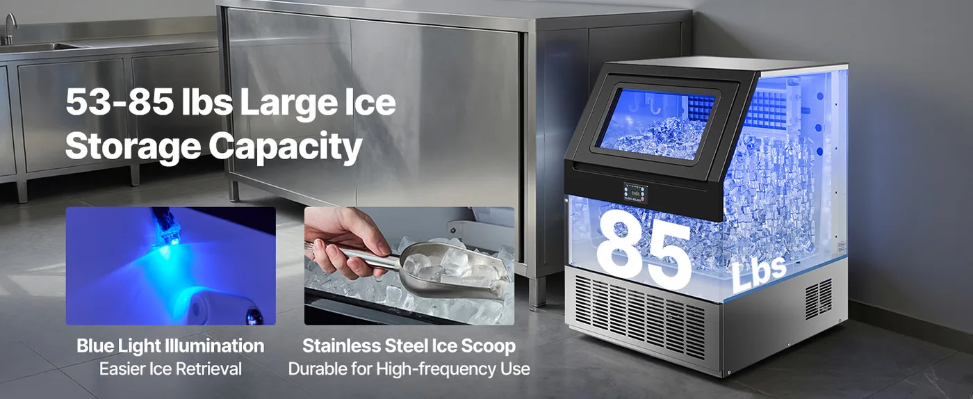 VEVOR Commercial Ice Maker 440 lbs/24h 53-85 lbs Storage Large Storage Capacity