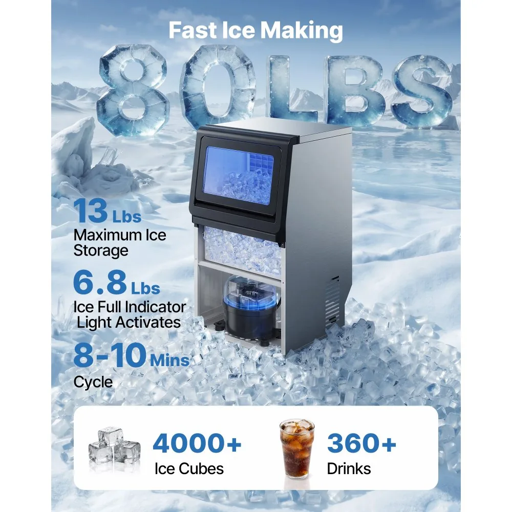 80 lbs/24h commercial ice maker under counter in kitchen
