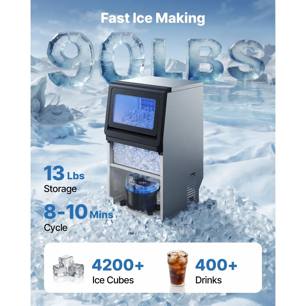 90 lbs/24h commercial ice maker under counter in kitchen