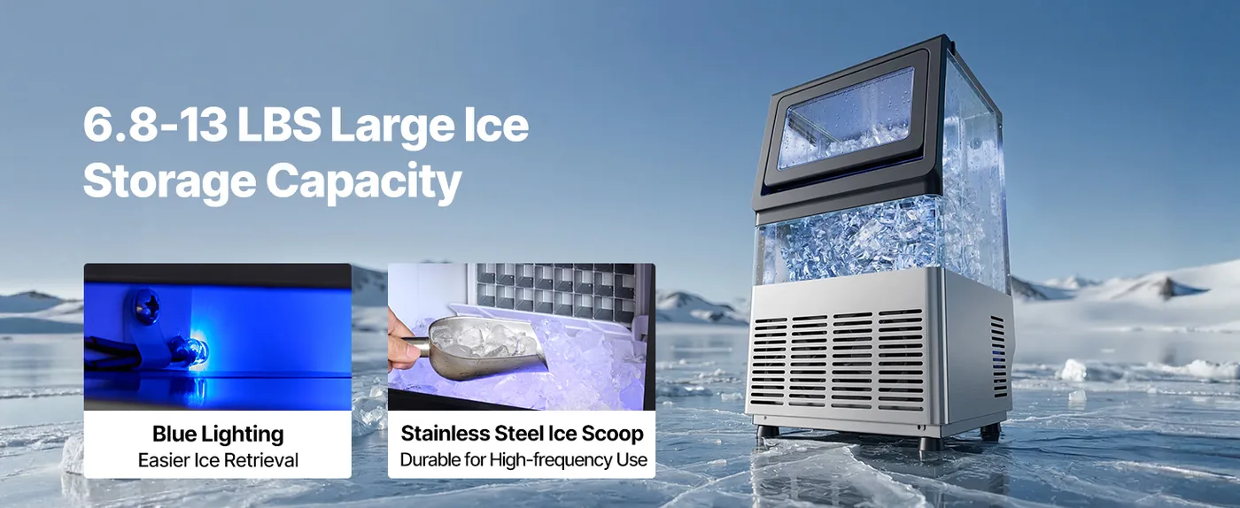 VEVOR Commercial Ice Maker 90 lbs/24h 13 lbs Storage Large Storage Capacity