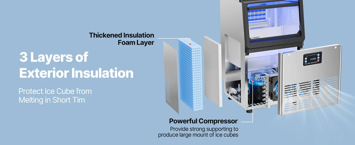 VEVOR Commercial Ice Maker 90 lbs/24h 13 lbs Storage 3-Layer Insulation