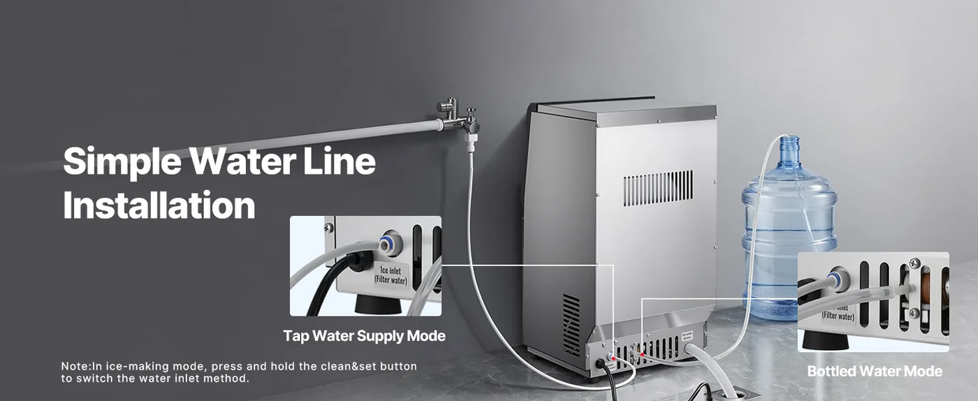 VEVOR Commercial Ice Maker 90 lbs/24h 13 lbs Storage Water Inlet Options