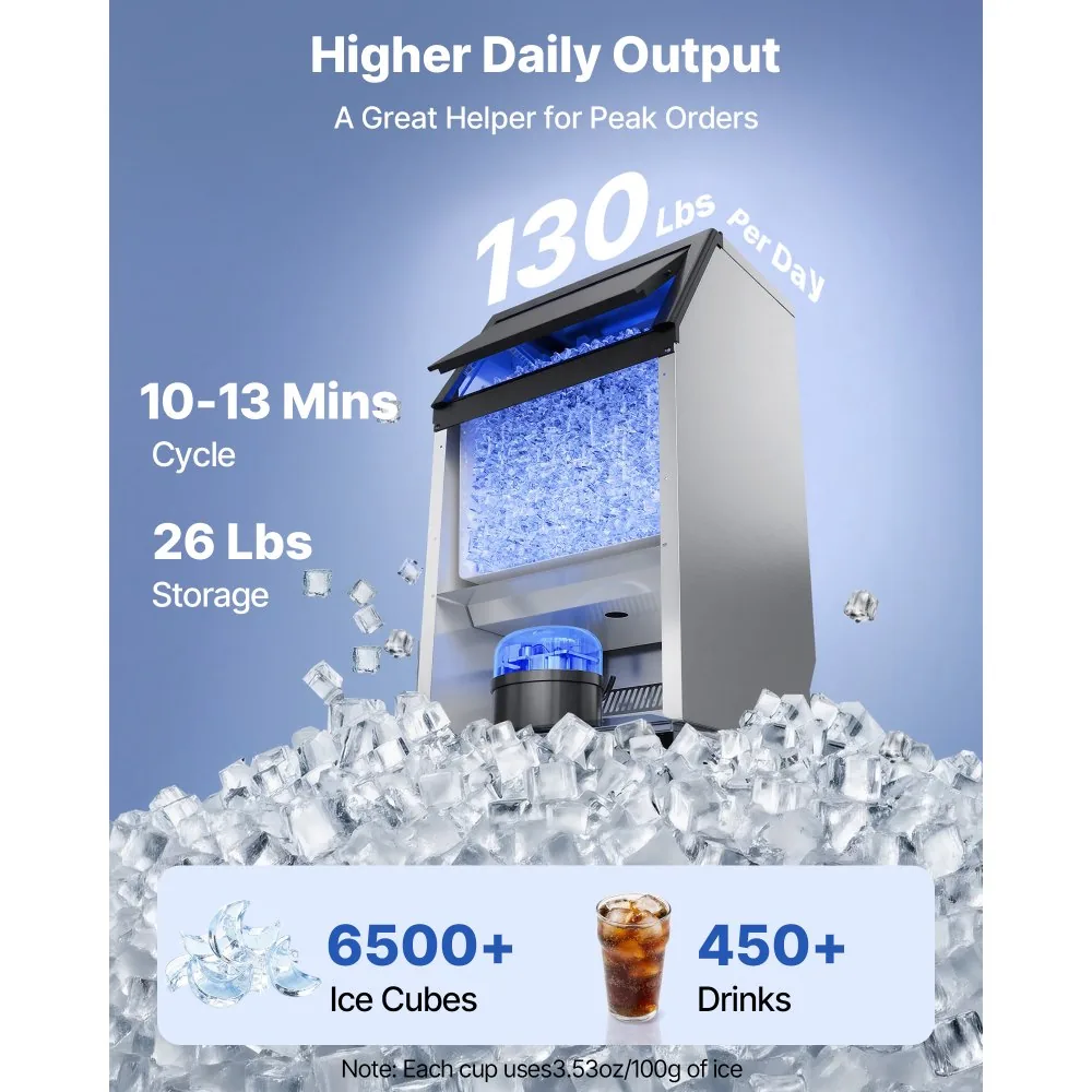 100 lbs/24h commercial ice maker under counter in kitchen