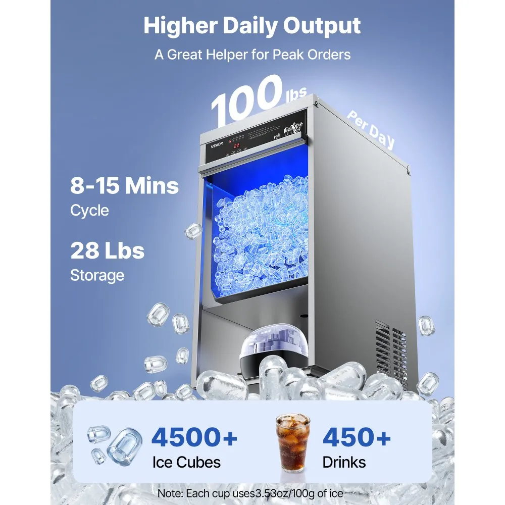 100 lbs/24h commercial ice maker under counter in kitchen