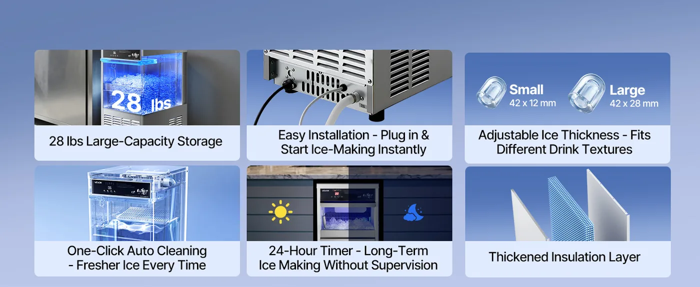 VEVOR Commercial Ice Maker 100 lbs/24h 30-35 lbs Storage Powerful Performance