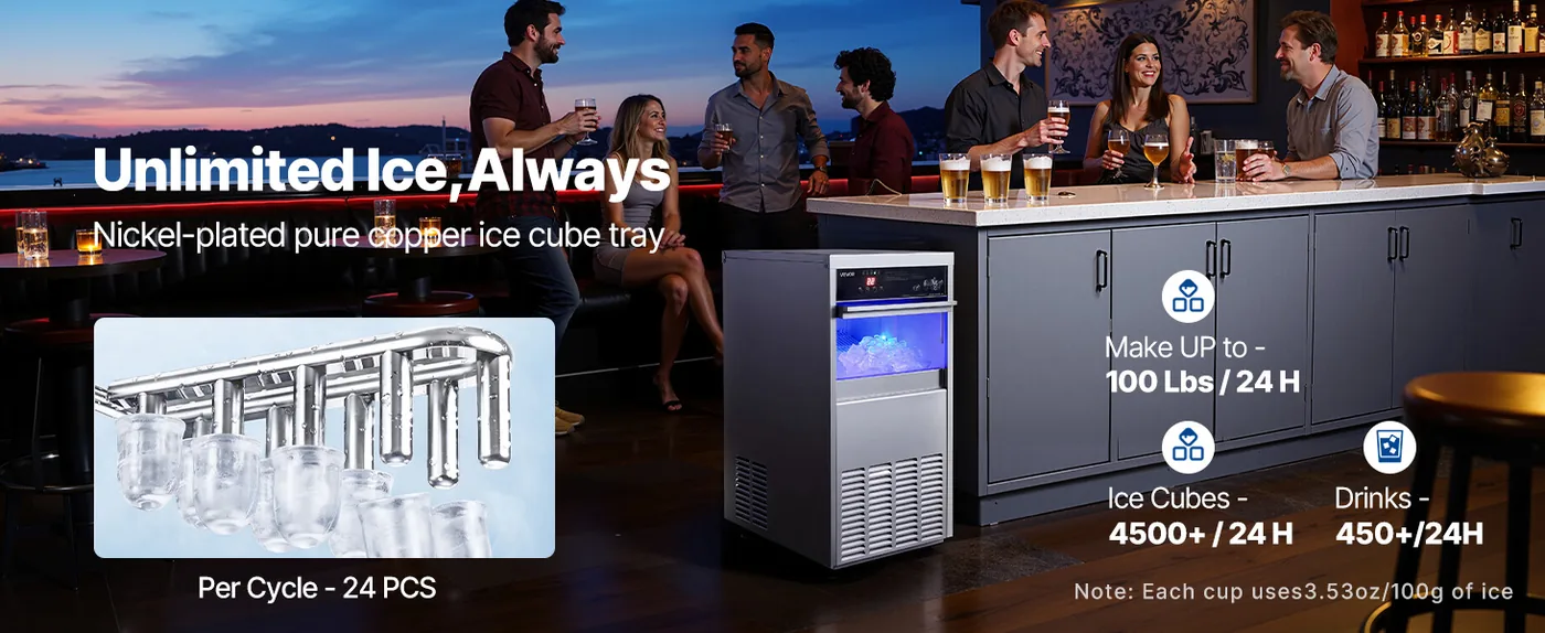 VEVOR Commercial Ice Maker 100 lbs/24h 30-35 lbs Storage High Efficiency