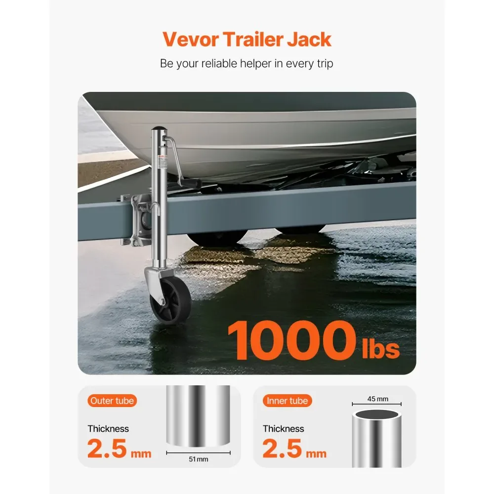 VEVOR boat trailer jack installed on tongue