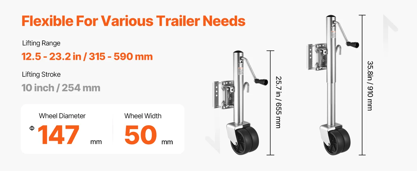 VEVOR Trailer Jack 1500 LBS with Wheel 12 in Lift load capacity detail 2