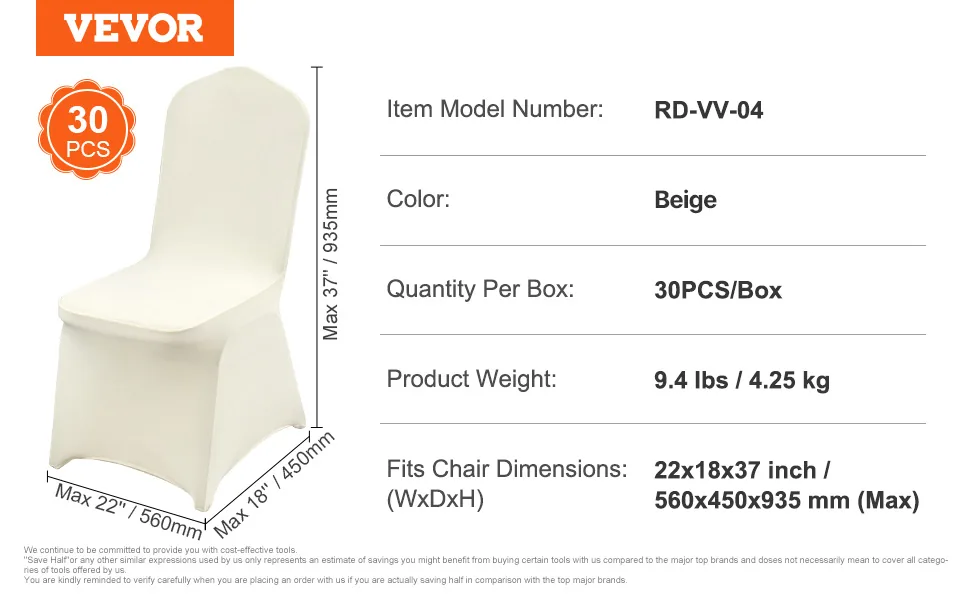 VEVOR Stretch Spandex Folding Chair Covers 30 PCS Beige-for feature 4