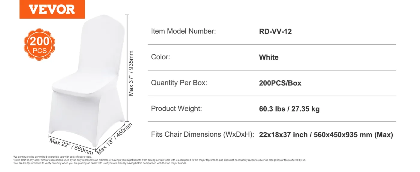 VEVOR Stretch Spandex Folding Chair Covers 200 PCS White-for feature 4