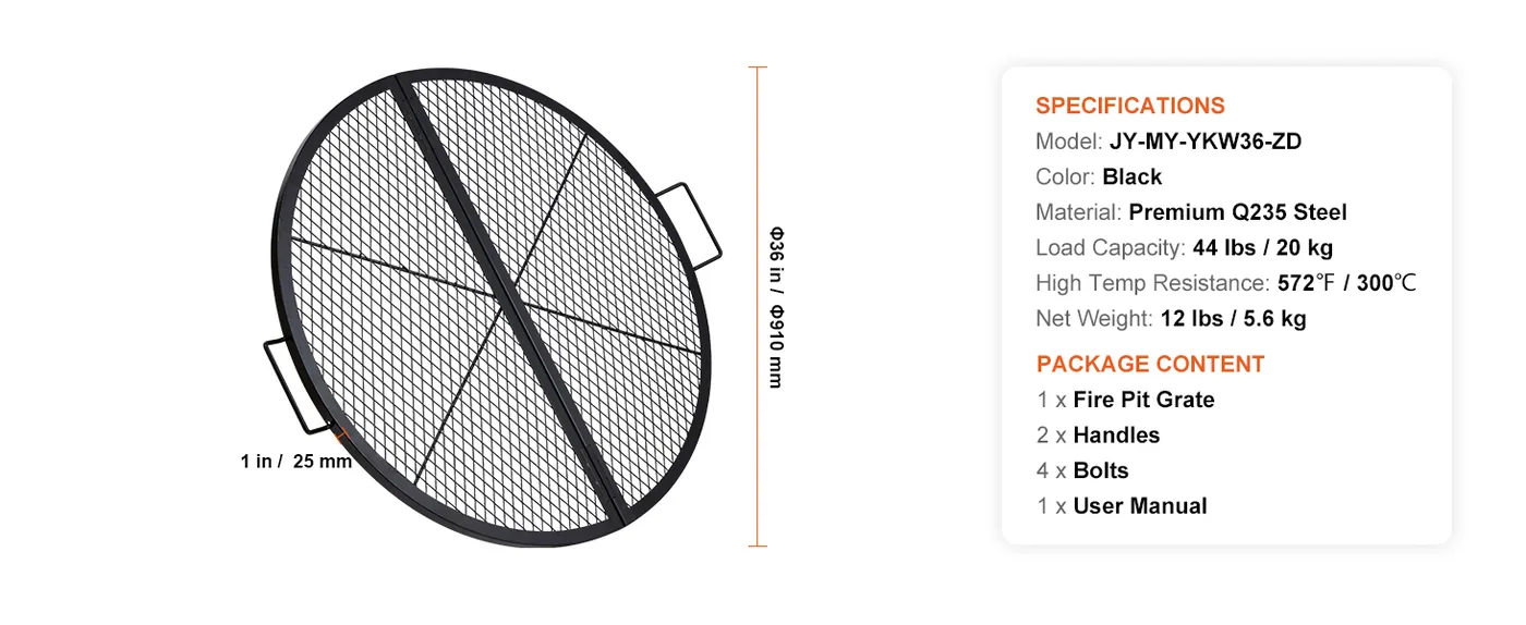 VEVOR X-Marks Fire Pit Grill Grate 36 in Foldable Round overview