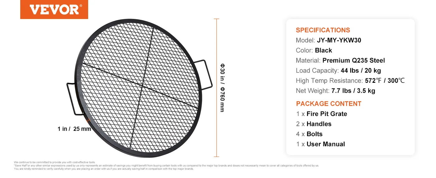 VEVOR X-Marks Fire Pit Grill Grate 30 in Round feature 4