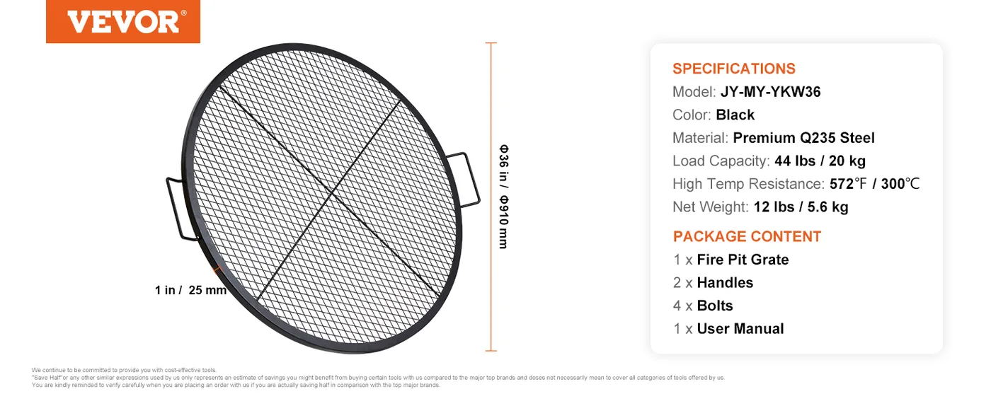 VEVOR X-Marks Fire Pit Grill Grate 36 in Round overview