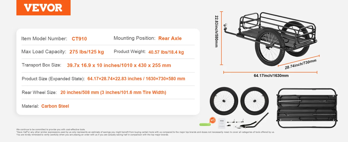 VEVOR Bike Cargo Trailer 275lbs feature 5
