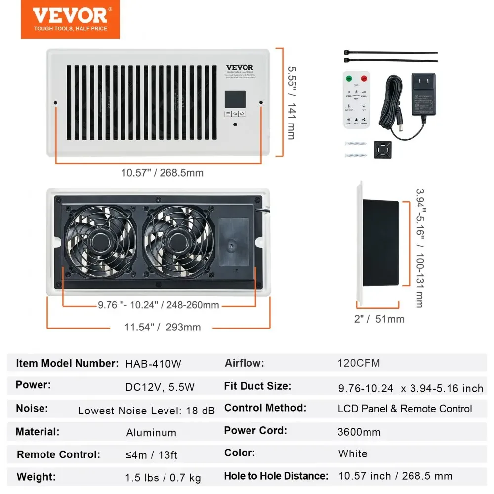 VEVOR vent booster fan package contents