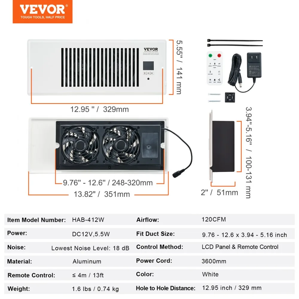 VEVOR register booster fan package contents