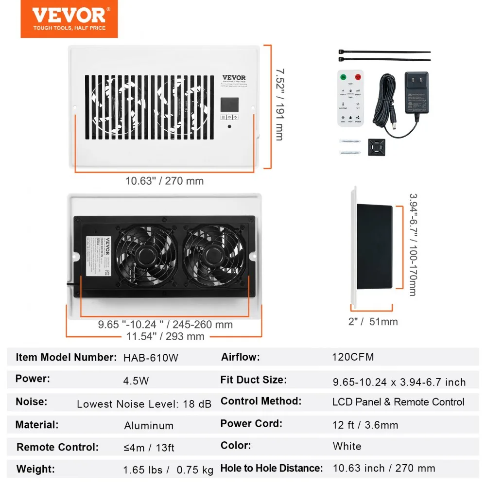 VEVOR register booster fan package contents