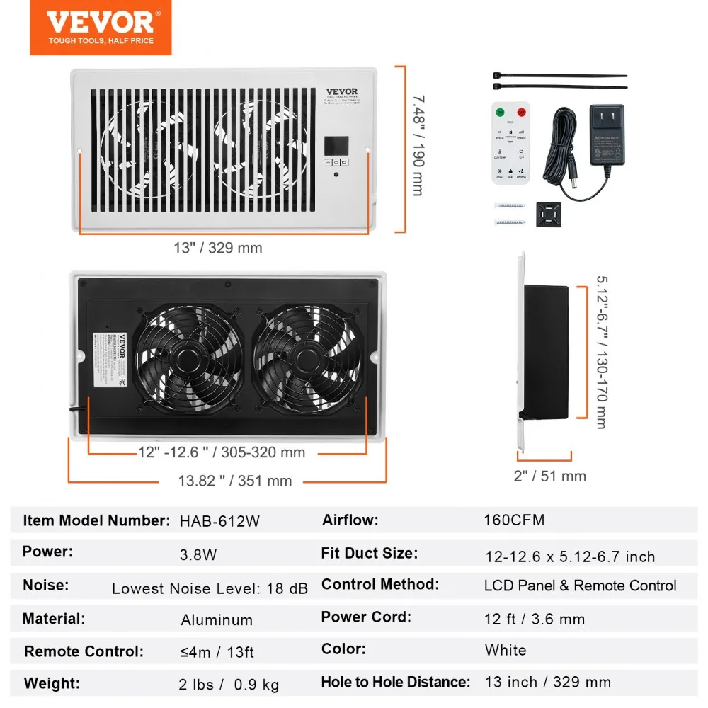 VEVOR register booster fan package contents