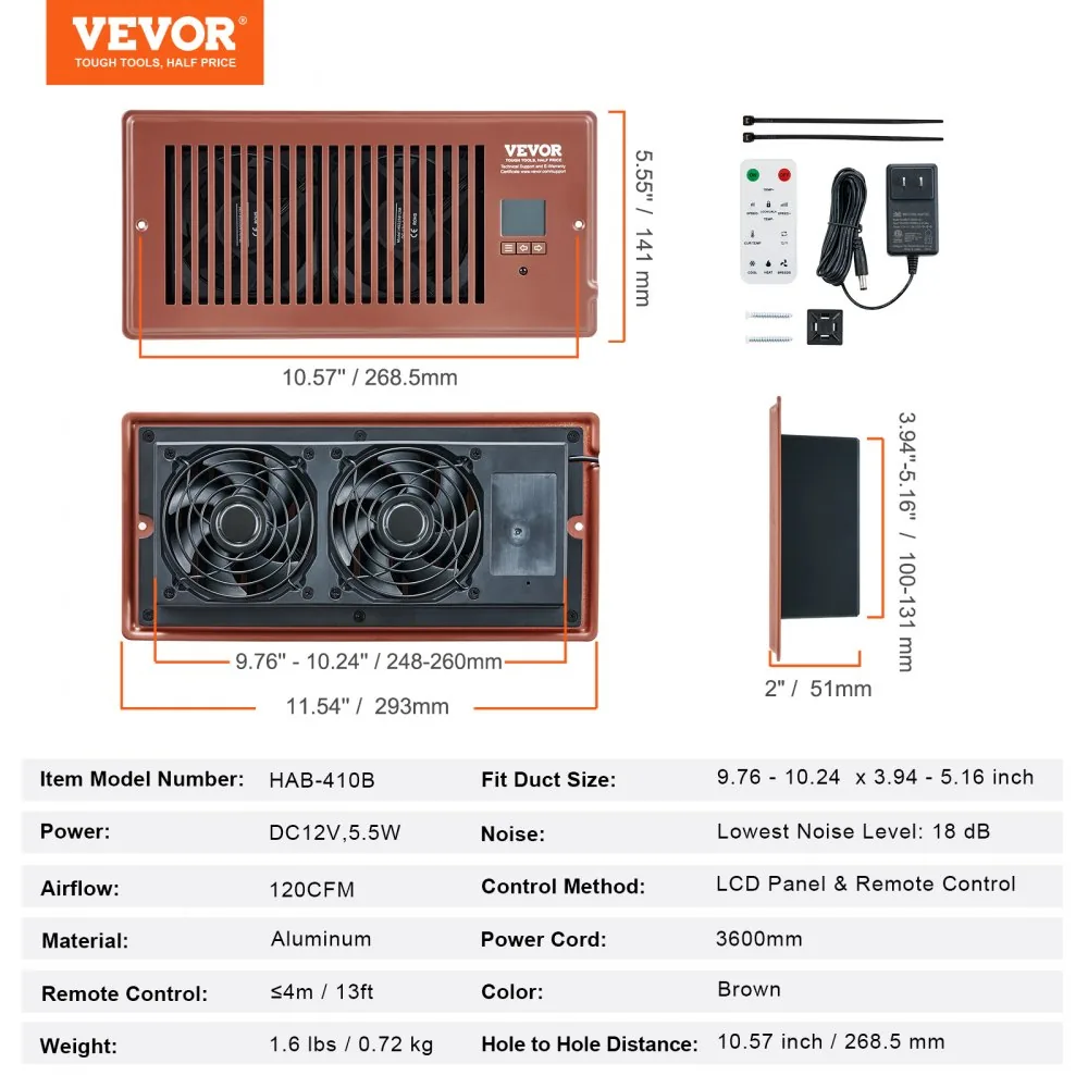 VEVOR register booster fan package contents