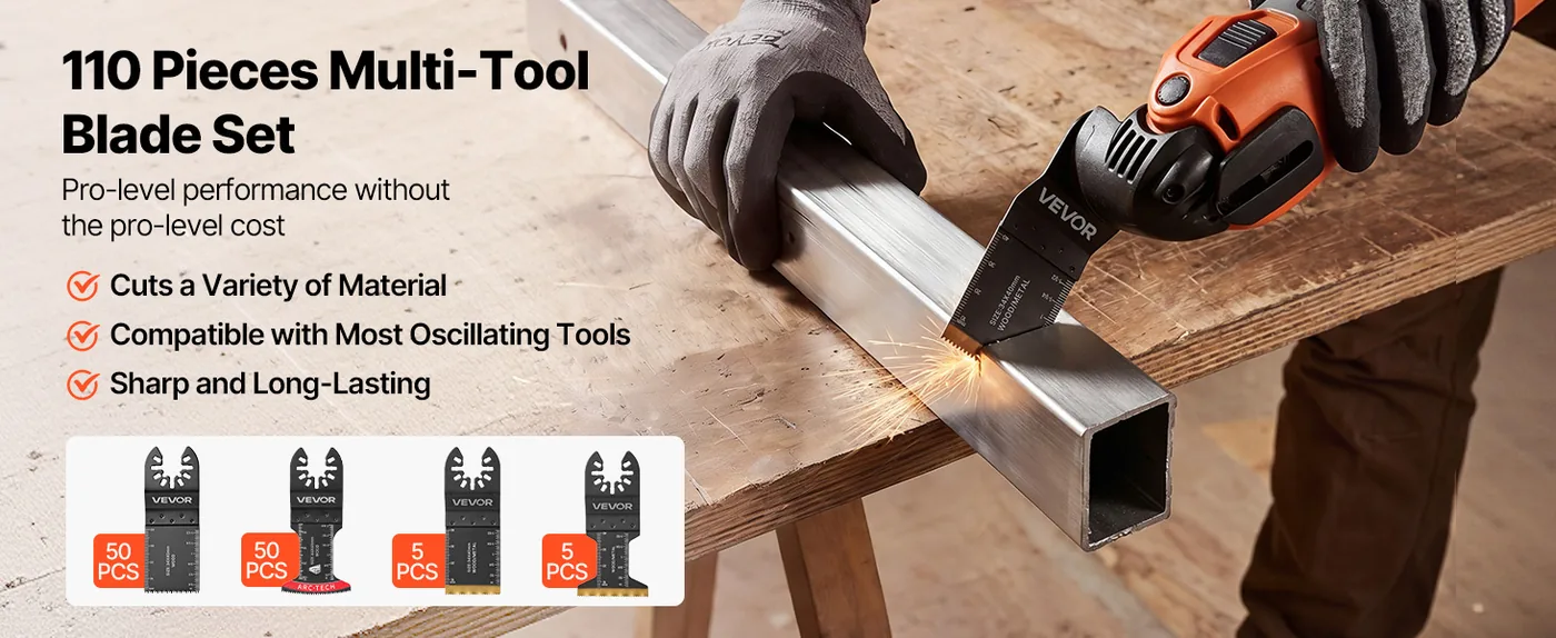 VEVOR 110 PCS Oscillating Saw Blades 4 Types for Multitools overview