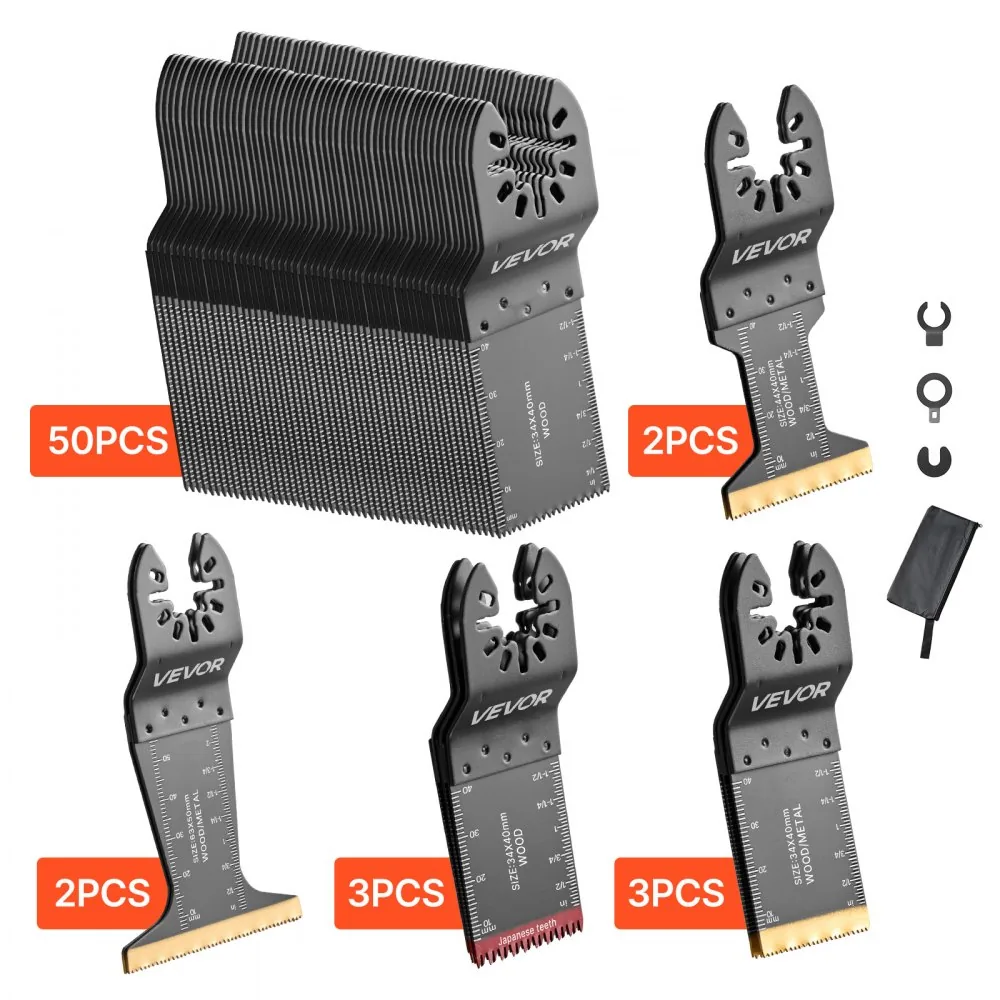 VEVOR 60 PCS Oscillating Saw Blades 5 Types for Multitools front view