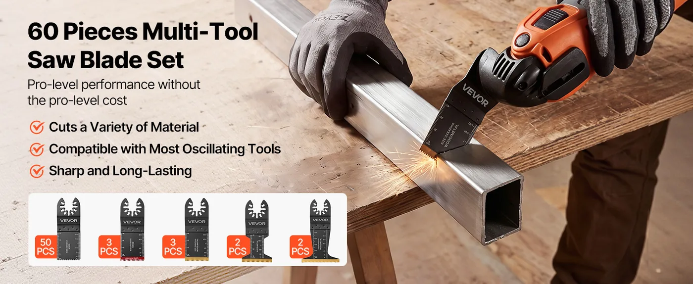 VEVOR 60 PCS Oscillating Saw Blades 5 Types for Multitools overview
