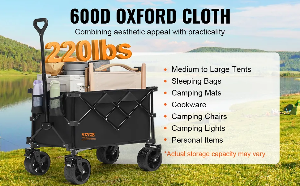 VEVOR Folding Wagon 220 L 350 LBS All-Terrain Outdoor 350 lbs load detail 1