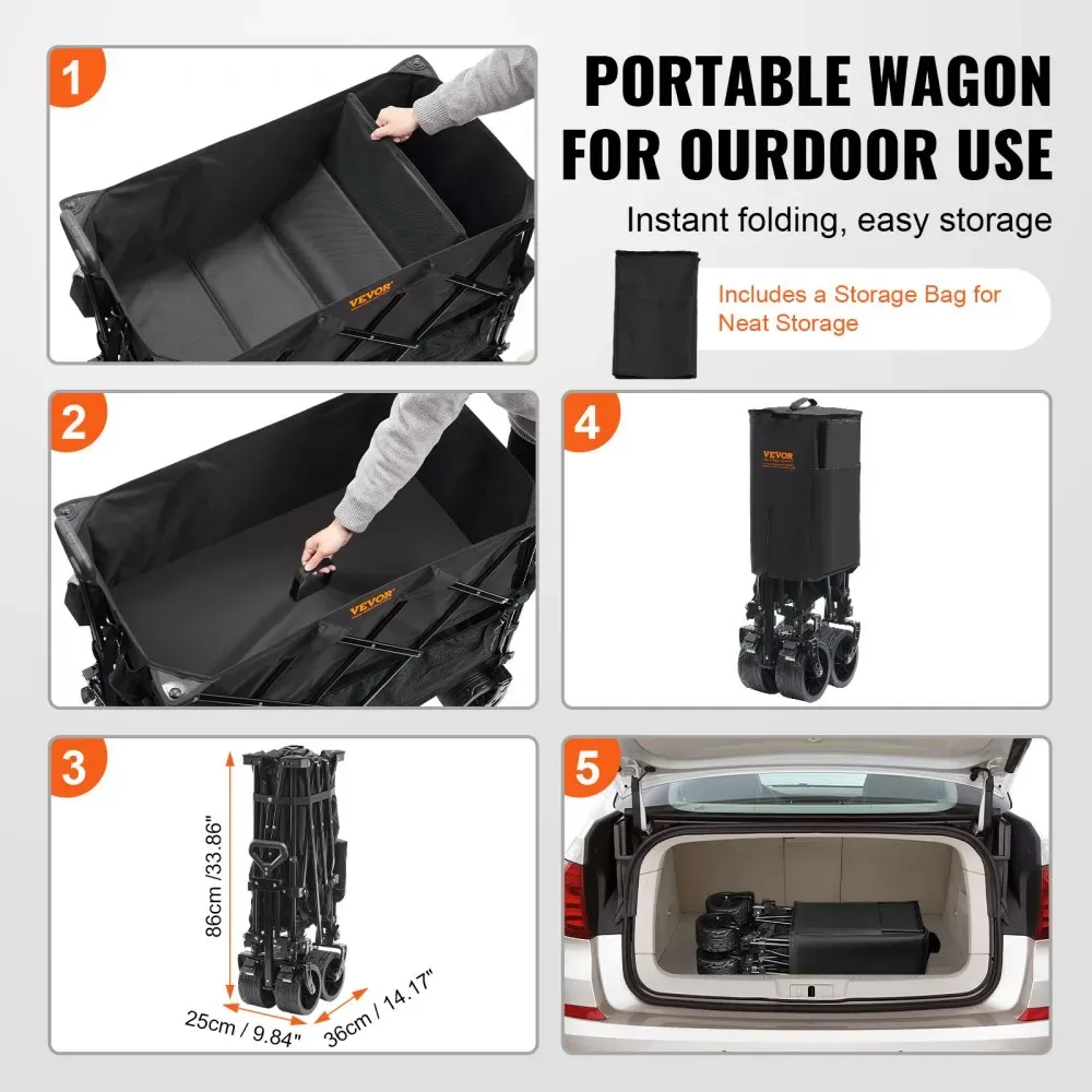 VEVOR 400L collapsible wagon size overview