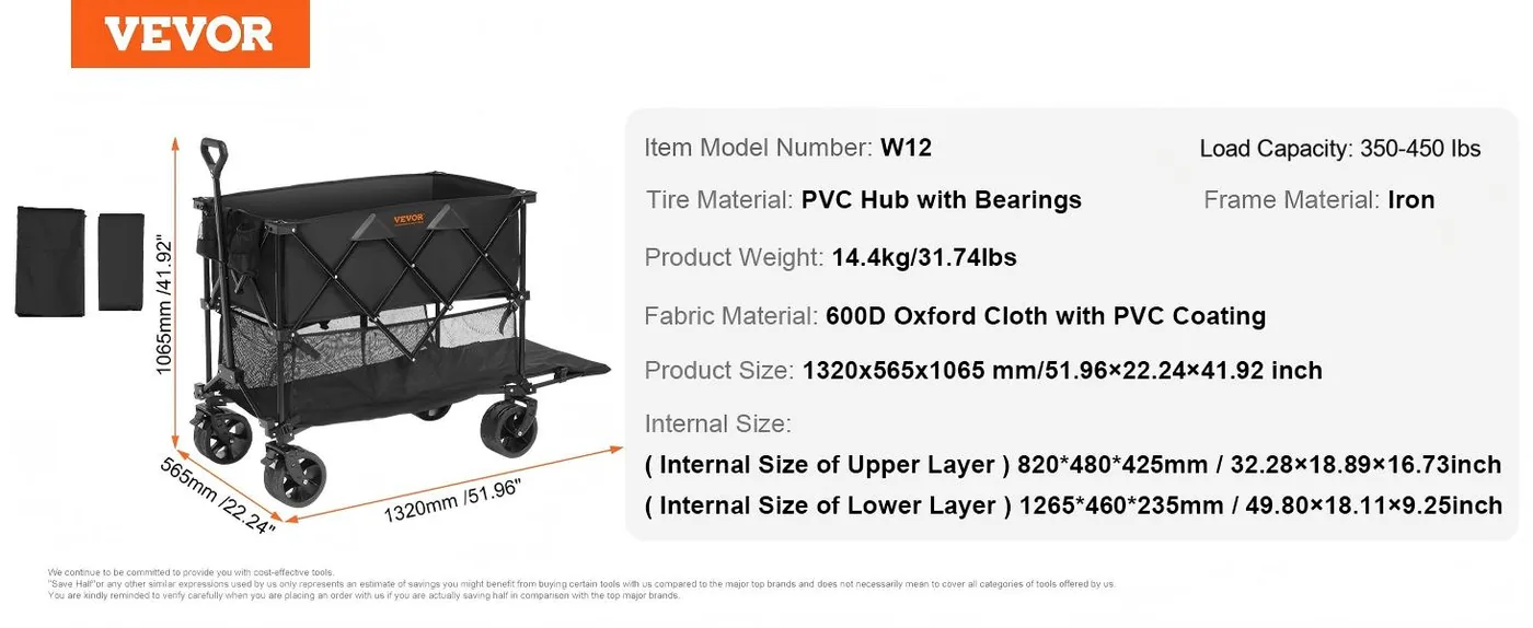 VEVOR double decker wagon easy fold storage