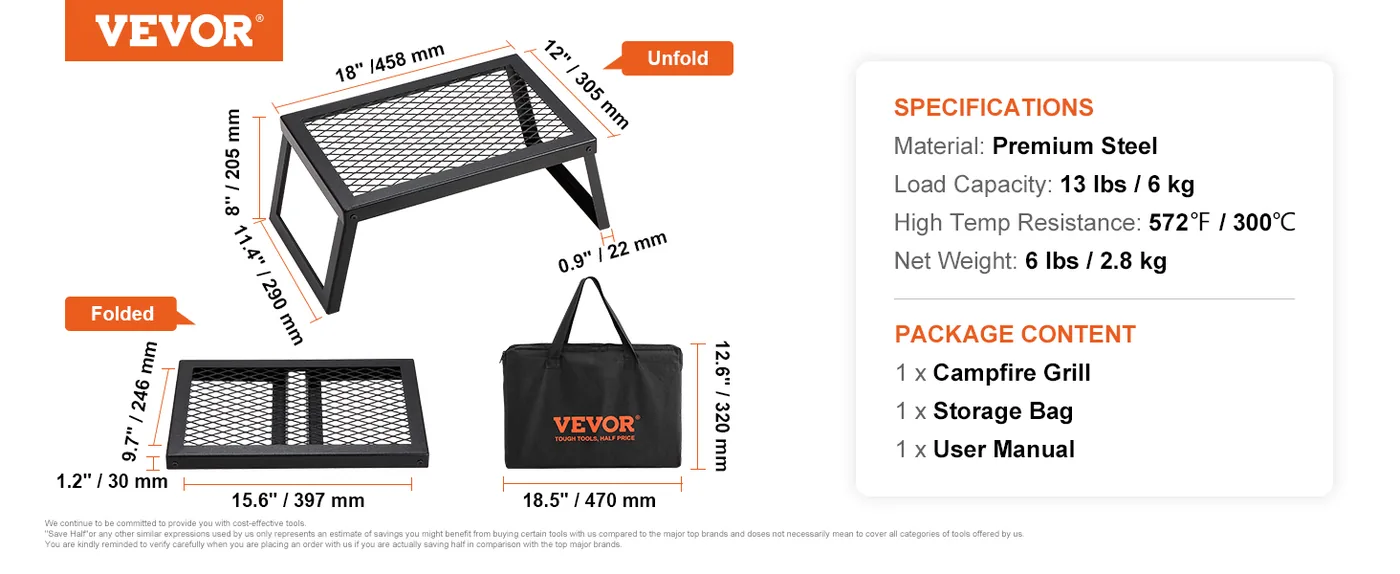 VEVOR Folding Campfire Grill 18 in feature 5
