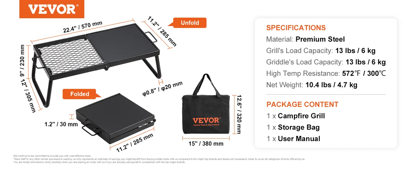 VEVOR Folding Campfire Grill 22.4 in feature 5